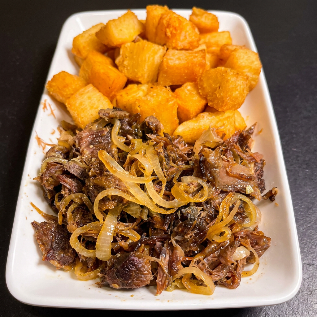Nosso Delicioso Charque com Aipim Frito, Sequinho e Crocante.