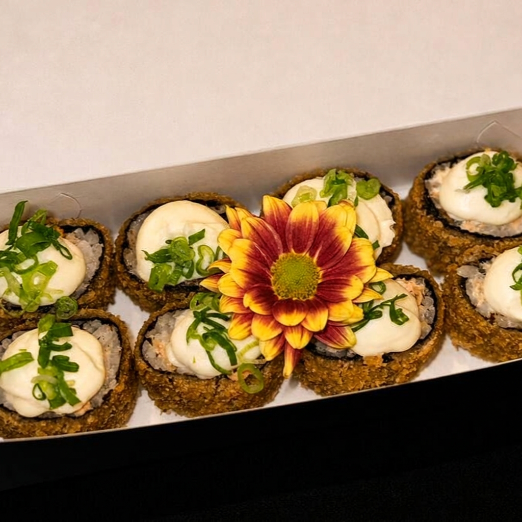 Hot Roll de Salmão grelhado envolto em uma camada crocante, combinado com cream cheese suave e cebolinha. Uma versão quente e irresistível do clássico sabor Filadélfia.