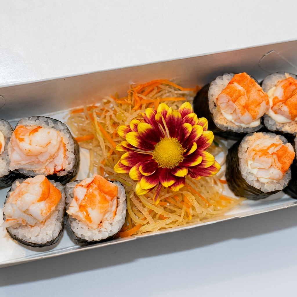 Hossomaki especial com salmão grelhado e camarão suculento, enrolados em nori e arroz. Dois sabores do mar em um só maki, cremoso e saboroso. Observação: Nossos pratos são preparados conforme a receita Original da casa. Não realizamos alterações, substituições ou remoções de itens nos pratos ou combos escolhidos. Agradecemos a compreensão.