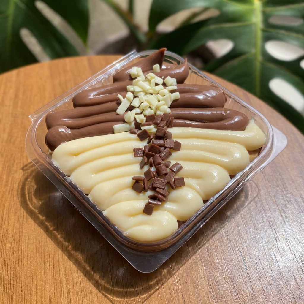 Um delicioso pavê composto por camadas de: creme de Ninho, creme de brigadeiro 50%, biscoito de maizena Piraquê e finalizado com granulado nobre Granule.