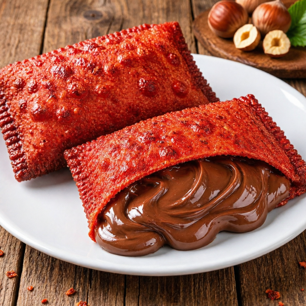 Massa artesanal sabor pimenta na cor vermelha intensa, super crocante por fora e recheada com um irresistível creme de chocolate com avelã derretido. Uma explosão perfeita entre o doce cremoso e o toque picante na medida certa, criando uma experiência única e marcante a cada mordida.