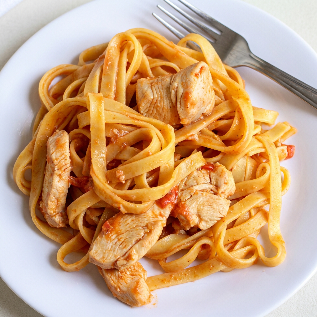 Talaharim ao sugo com tiras de frango