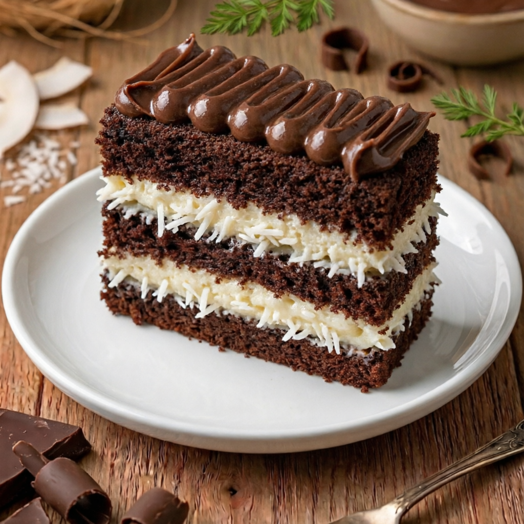 A clássica e irresistível combinação de massa de chocolate molhadinha com recheio farto de beijinho de coco artesanal e cobertura de brigadeiro.