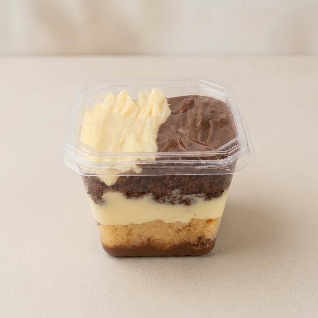 Massa de chocolate e baunilha com recheio de Ninho e chocolate cremoso. Um clássico irresistível.