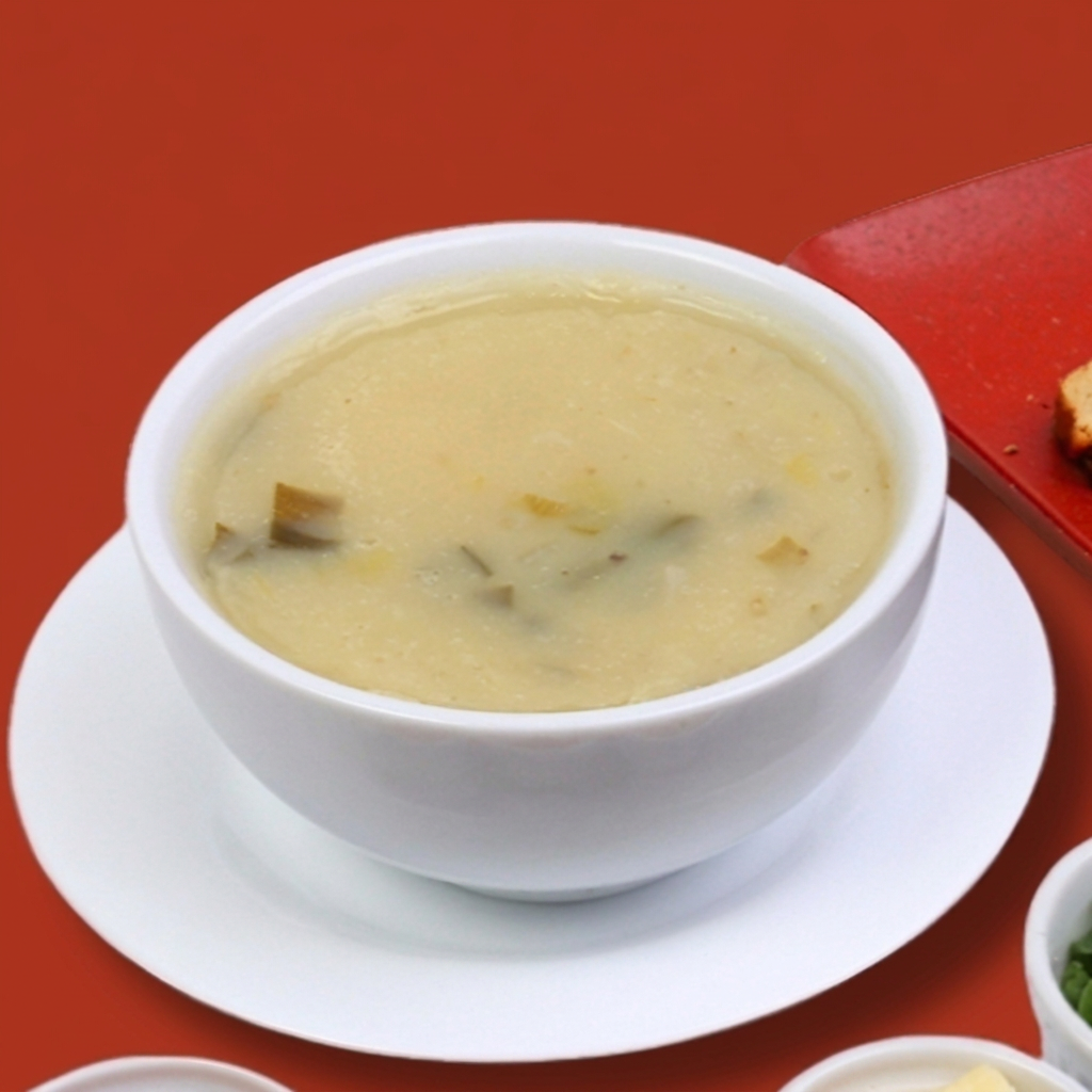Delicioso creme de batata com alho poró.