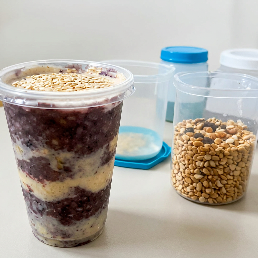 Açaí saboroso batido tradicionalmente nós sabores, banana e morango.
Recheado com ingredientes de altíssima qualidade, Aveia, Amendoim e Granola. Obs: Não leva Calda é só Açaí e Recheio
Direito a rechear seu açaí no meio e em cima, bem caprichado.
Obs: Exceto quando for colocar Extras de frutas e Chantilly!