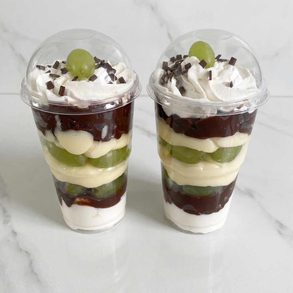 Ninho cremoso, uvas frescas, brigadeiro 50% cacau e chantilly. Refrescante e delicioso! 300ml