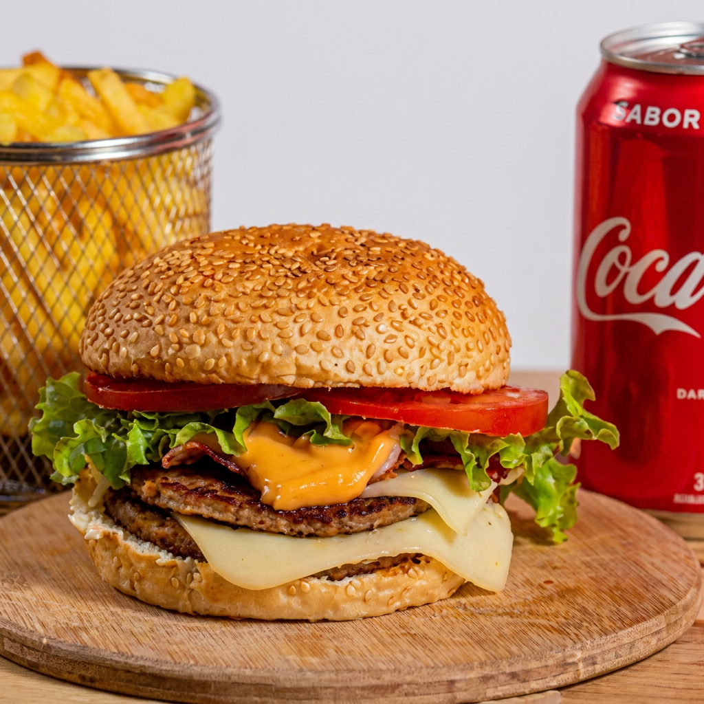 X-Salada + Porção de Batata + coca cola lata