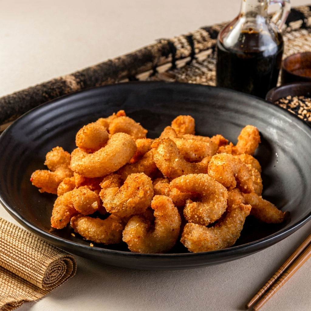 Deliciosa porção de camarão empanado temperado no alho e óleo
150g