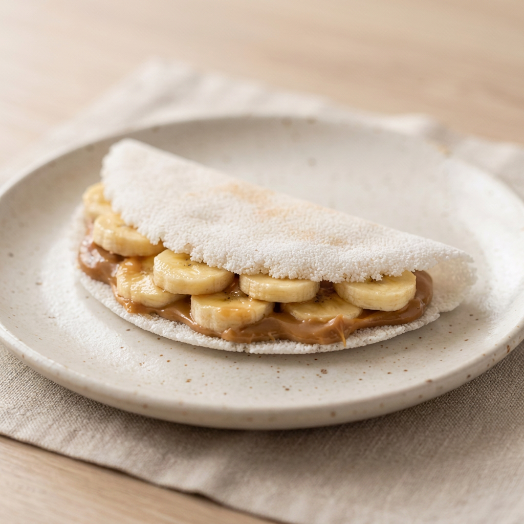 Tapioca doce com banana e doce de leite
