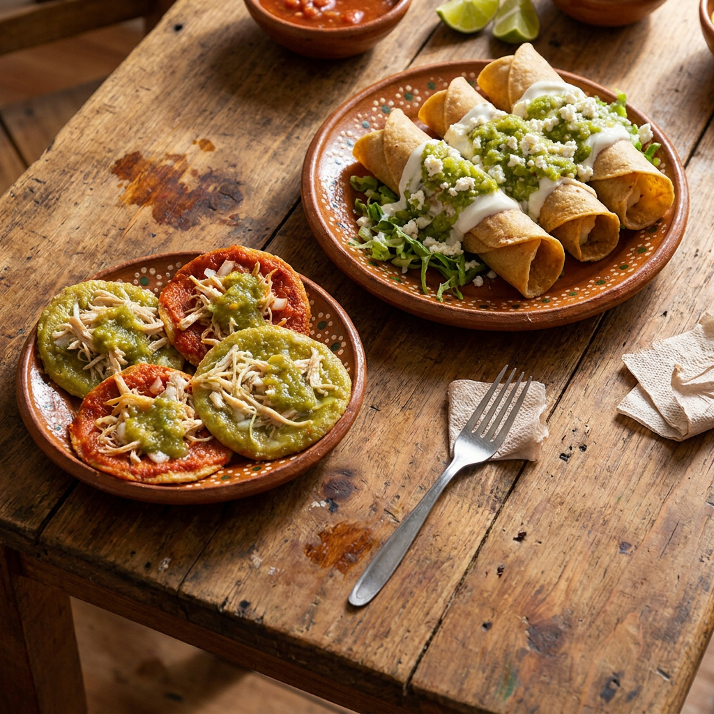 Chalupas 6 Piezas con Carne + Tacos de Pollo Dorad