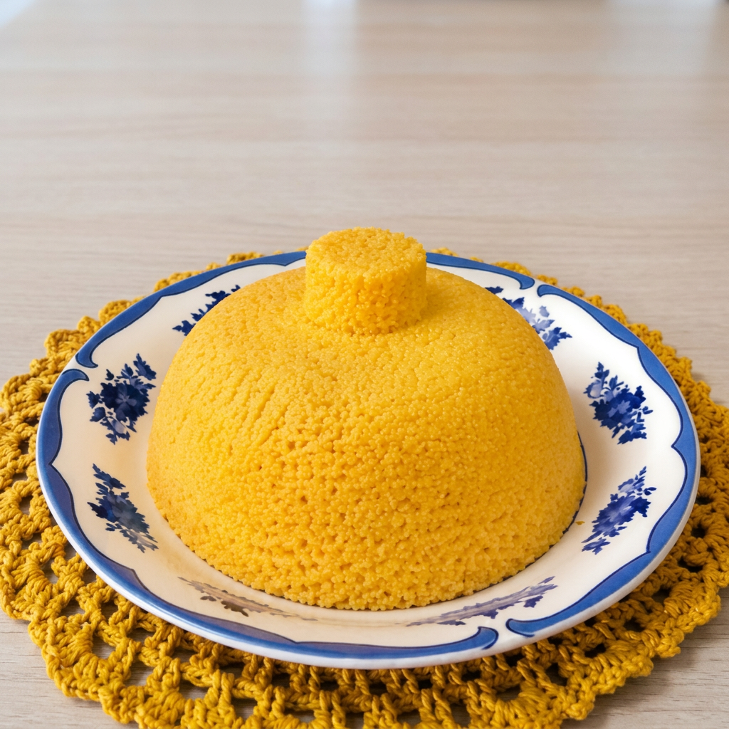 Massa de cuscuz bem hidratada, untada com margarina Qualy e bem cozida. Aprox: 400g