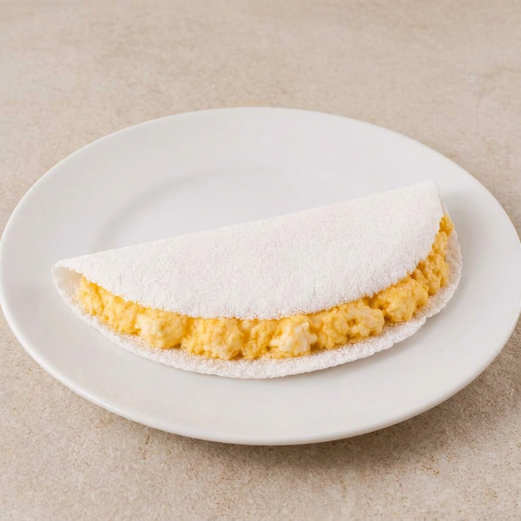 Massa de tapioca, recheada com ovo mexido. Aprox: 200g