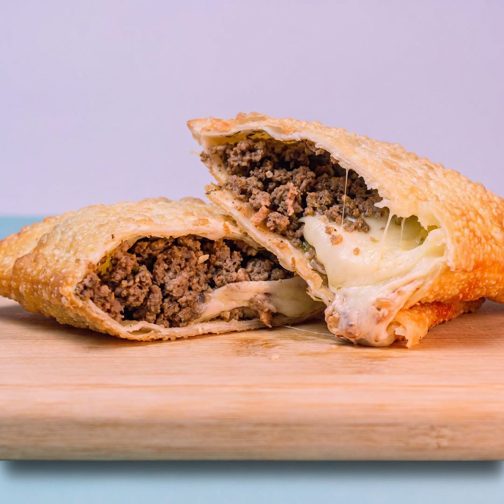 Pastel irresistível com recheio de carne moída e queijo derretido, perfeito para qualquer ocasião.