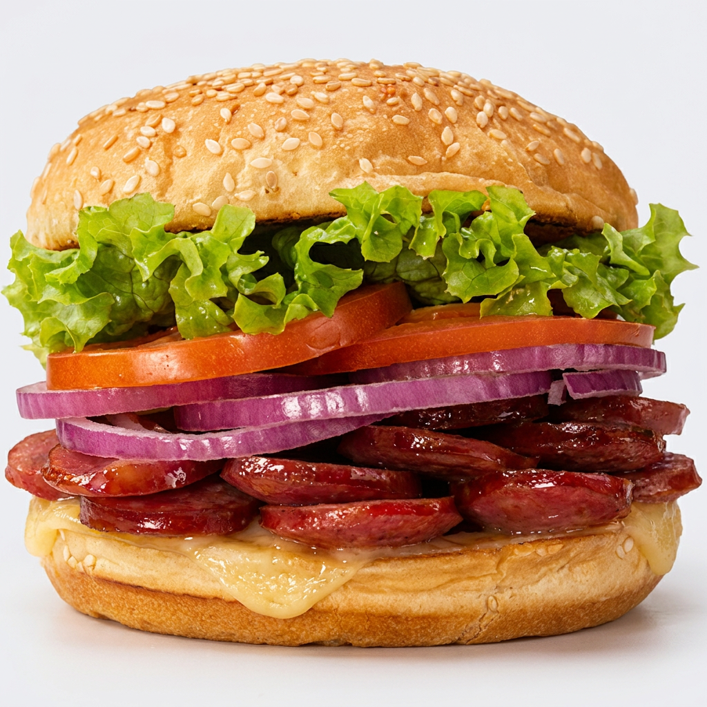 Pai com gergelim , Carne, Queijo , Billy Jack , Calabresa , Alface , Tomate