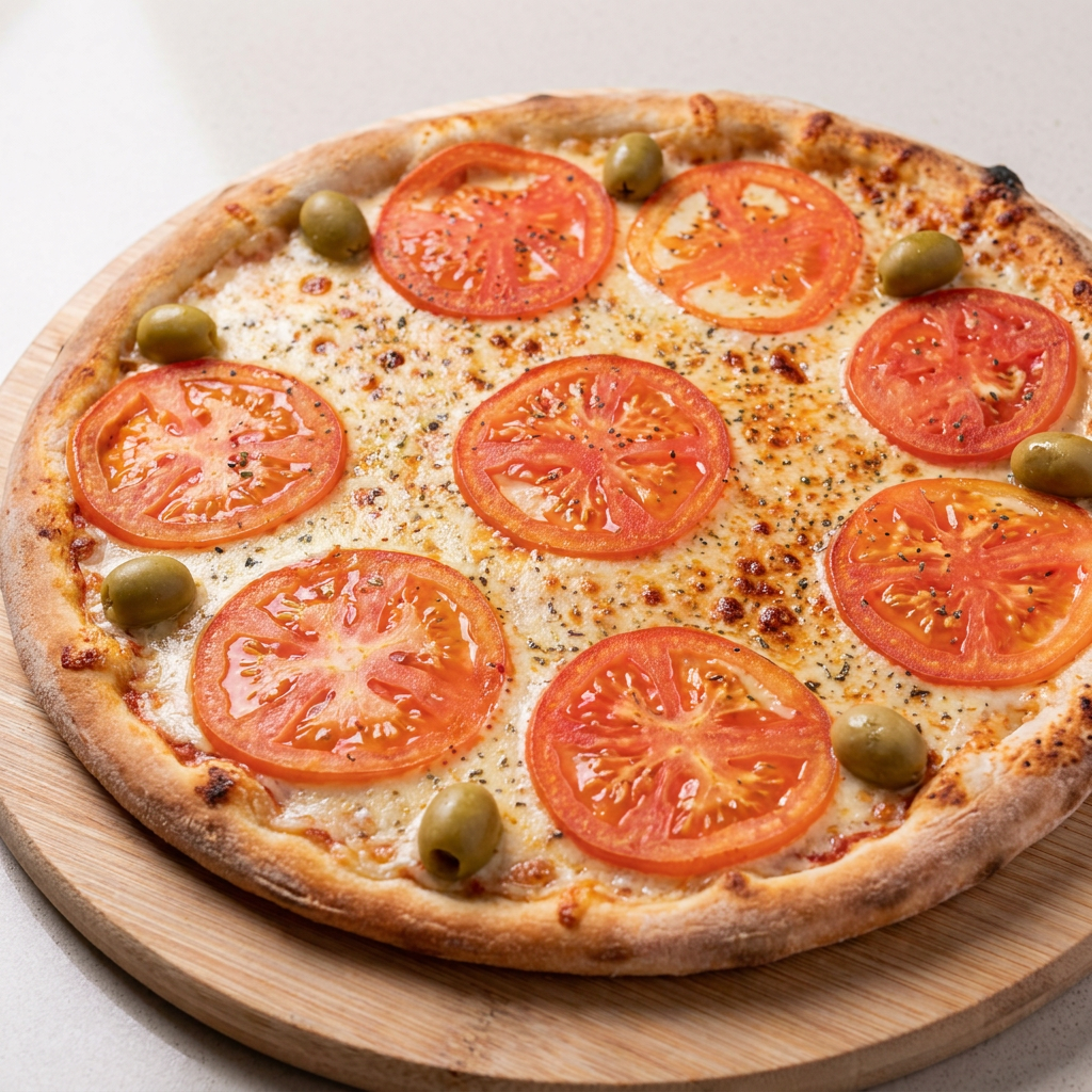 Molho, mussarela, tomate e orégano.