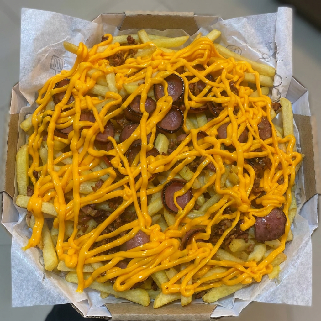 Batata Gg, bacon, calabresa, cheddar cremoso