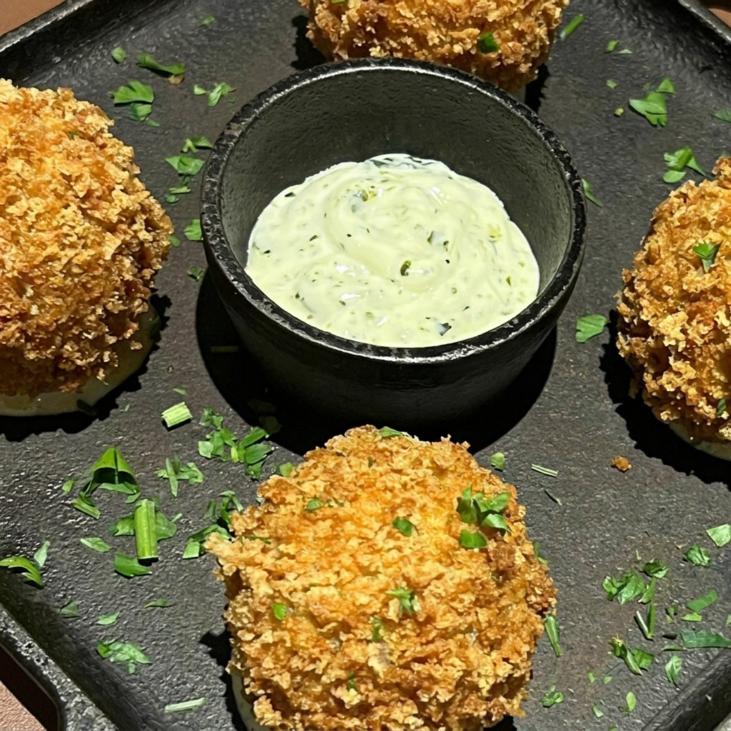 4 unidades de croquete de costela assada 12h, defuma com molho de hortelã.