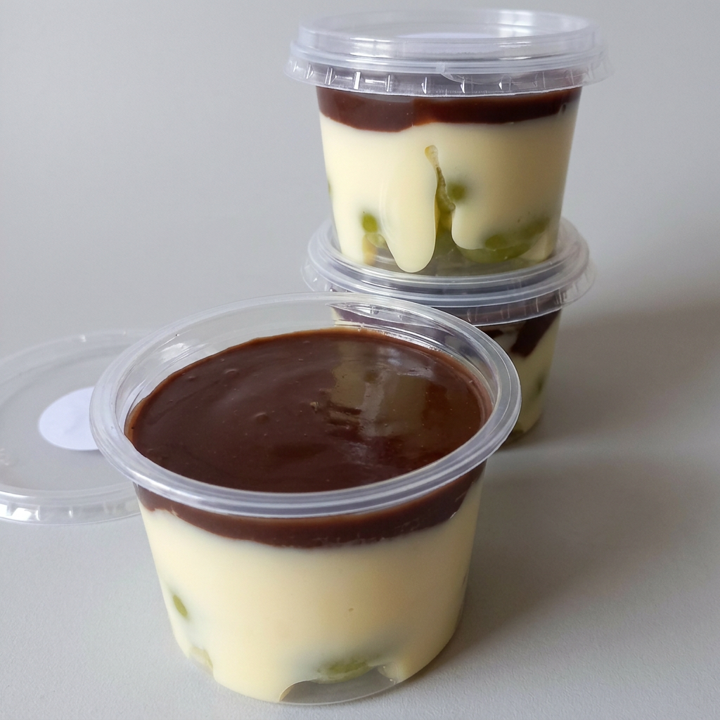 Pedaços de uvas cobertas com um delicioso creme belga bem cremoso e finalizado com ganache de chocolate blend.