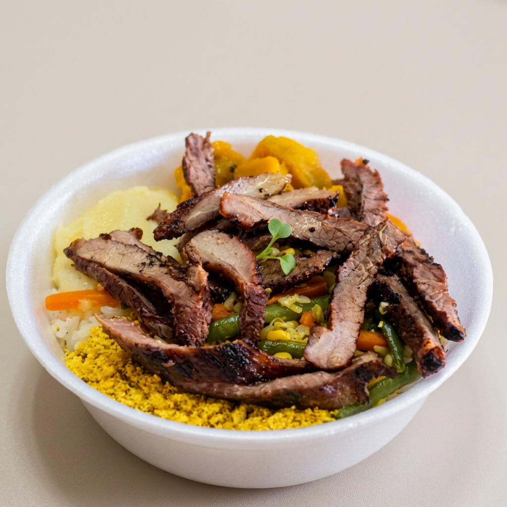 Acompanha um delicioso Arroz quentinho,feijão,macarrão,verduras do dia e um delicioso mix de churrasco ,e salada separada