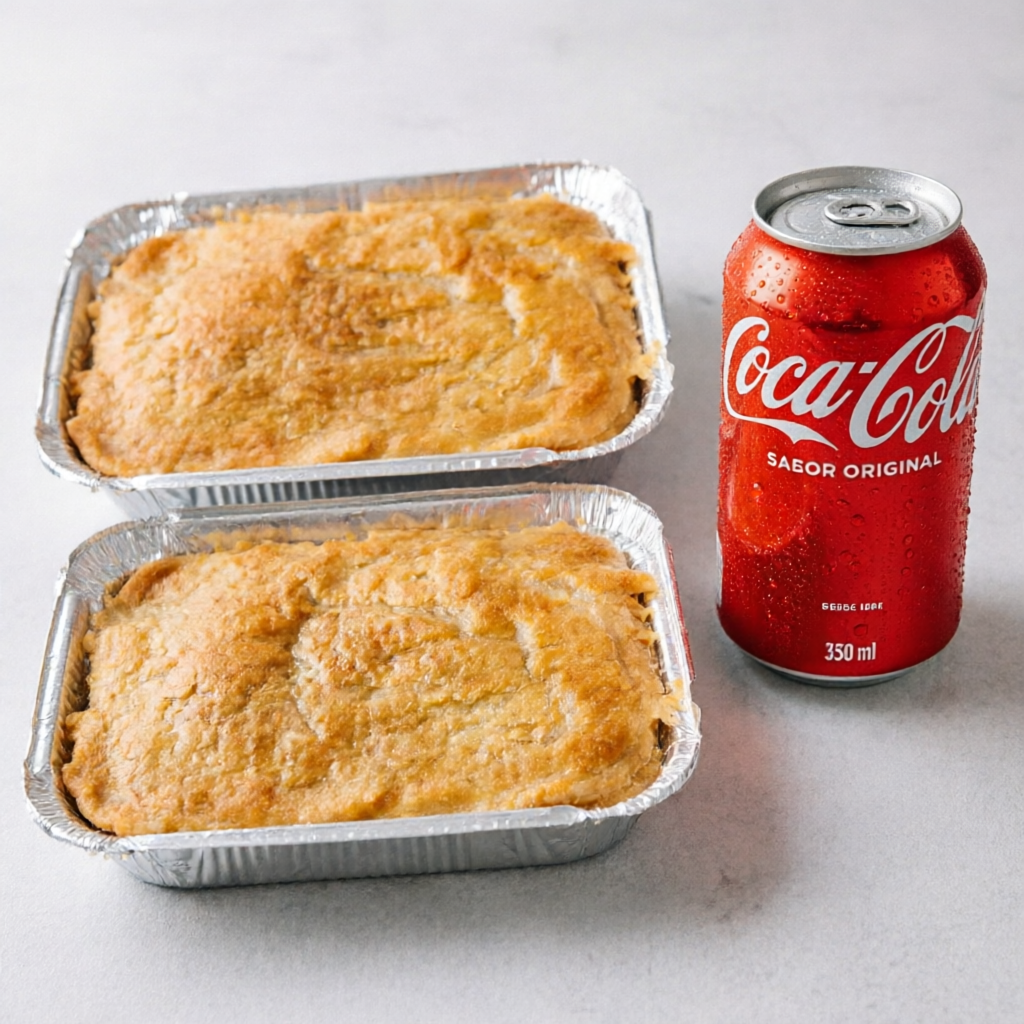 Combo 2 Empadões de Frango + Coca-Cola 🥧🥤
A combinação perfeita para matar a fome! São 2 empadões de frango, preparados com massa artesanal leve e amanteigada, recheados com frango desfiado bem temperado e assados até ficarem douradinhos e crocantes. Para completar, uma Coca-Cola geladinha, deixando sua refeição ainda mais saborosa.
Mais praticidade, mais sabor e um ótimo custo-benefício. Peça já o seu combo!