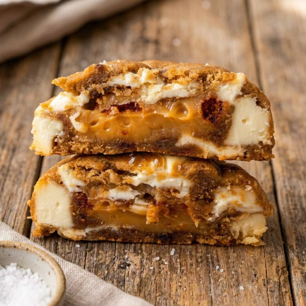 Cookie com gotas de chocolate branco e recheio de brigadeiro branco com biscoff Lotus