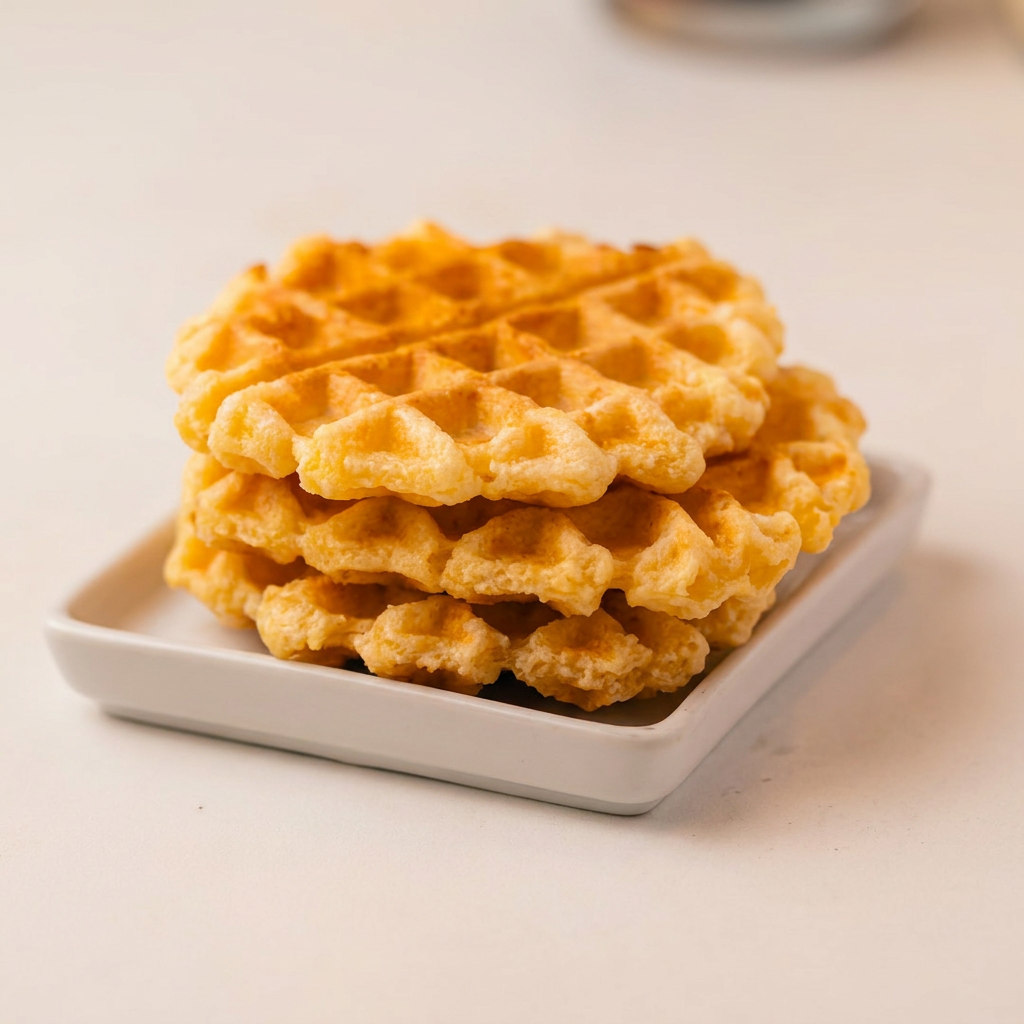 Waffle de pão de queijo feito na hora! Foto ilustrativa, pedido contempla apenas 1 unidade