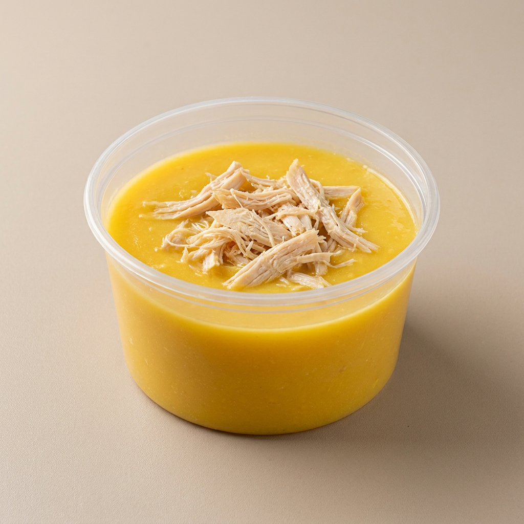 Mandioquinha com frango desfiado. (APROXIMADAMENTE 500 ML).