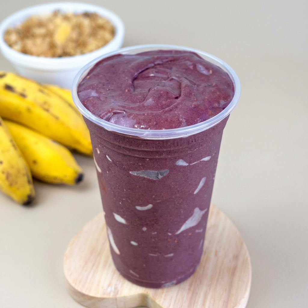 500ml Acompanhamento, Açaí Batido c/ xarope de guaraná, Banana e morango.