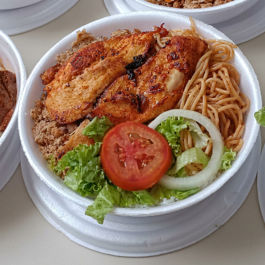 frango grelhado salada macarrao e arroz