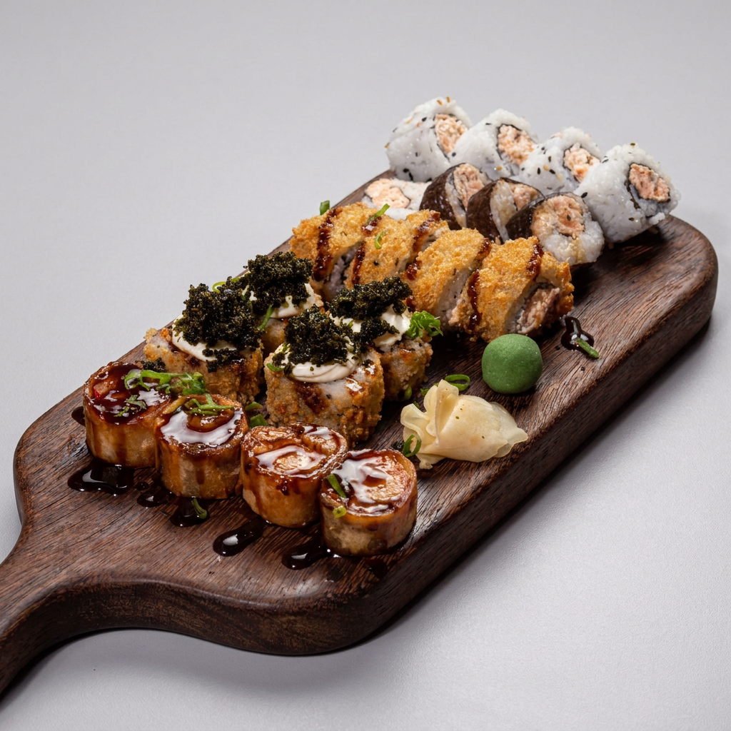 São 20 peças de kani e salmão
4- hot roll salmão e kani
4- hot Philadelphia kani
4- hot Philadelphia kani com couve
4- uramaki salmão grelhado
4- hosso maki salmão grelhado
Todos com cream cheese