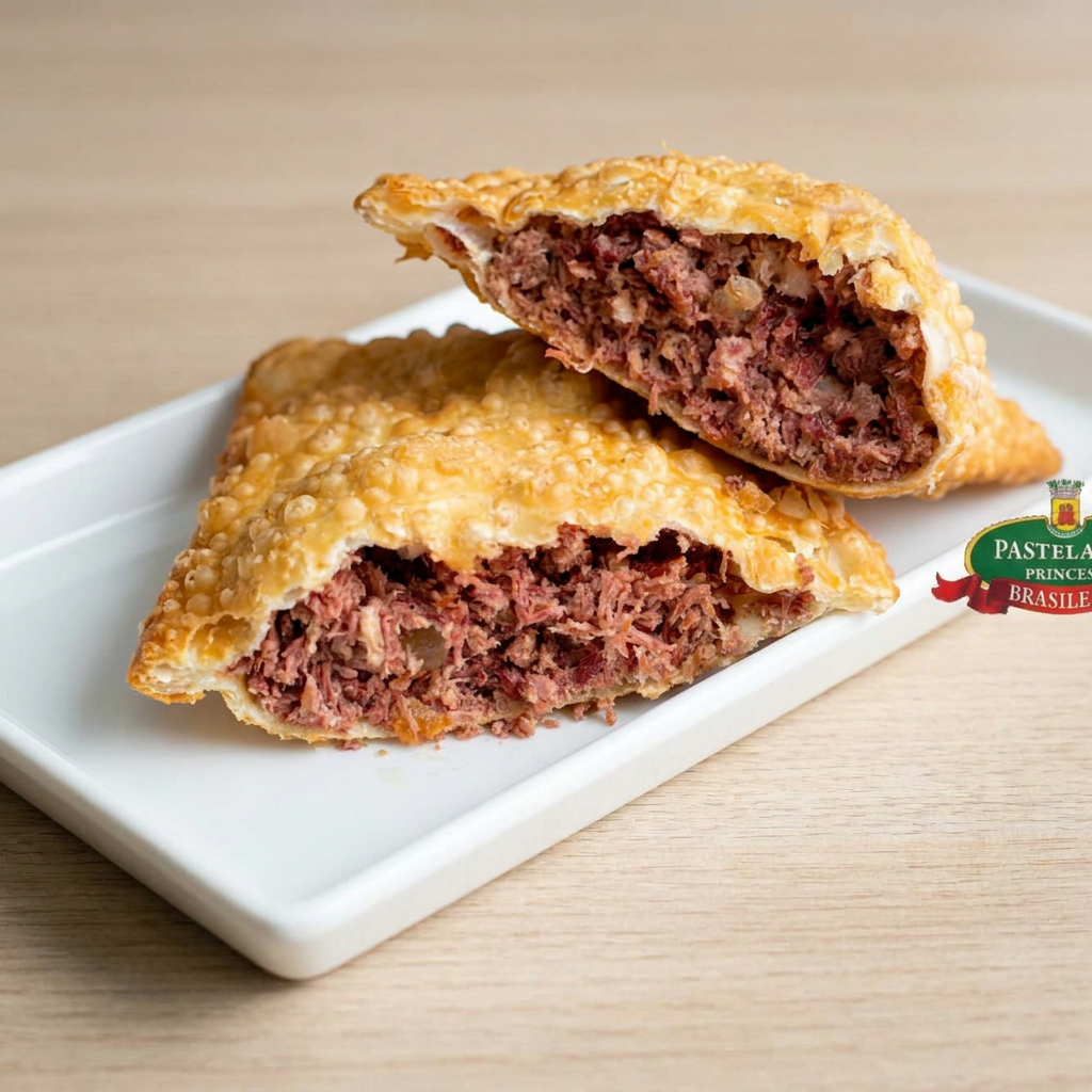 Pastel de carne Pastel recheado com carne moída, opção com molho e sem molho