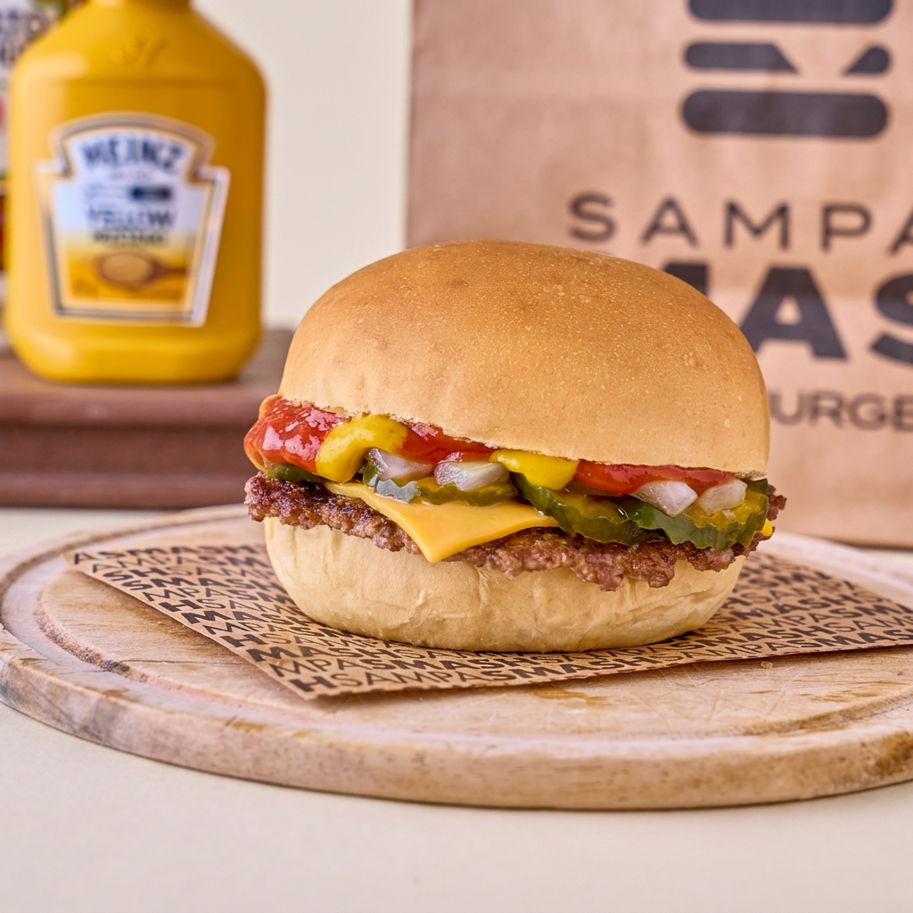 Pão clássico da Casa Victoriana, 60 gramas de blend fresco de costela e acém (1 smash burger), mais 1 fatia de queijo. Escolha o sabor desejado, entre as opções.