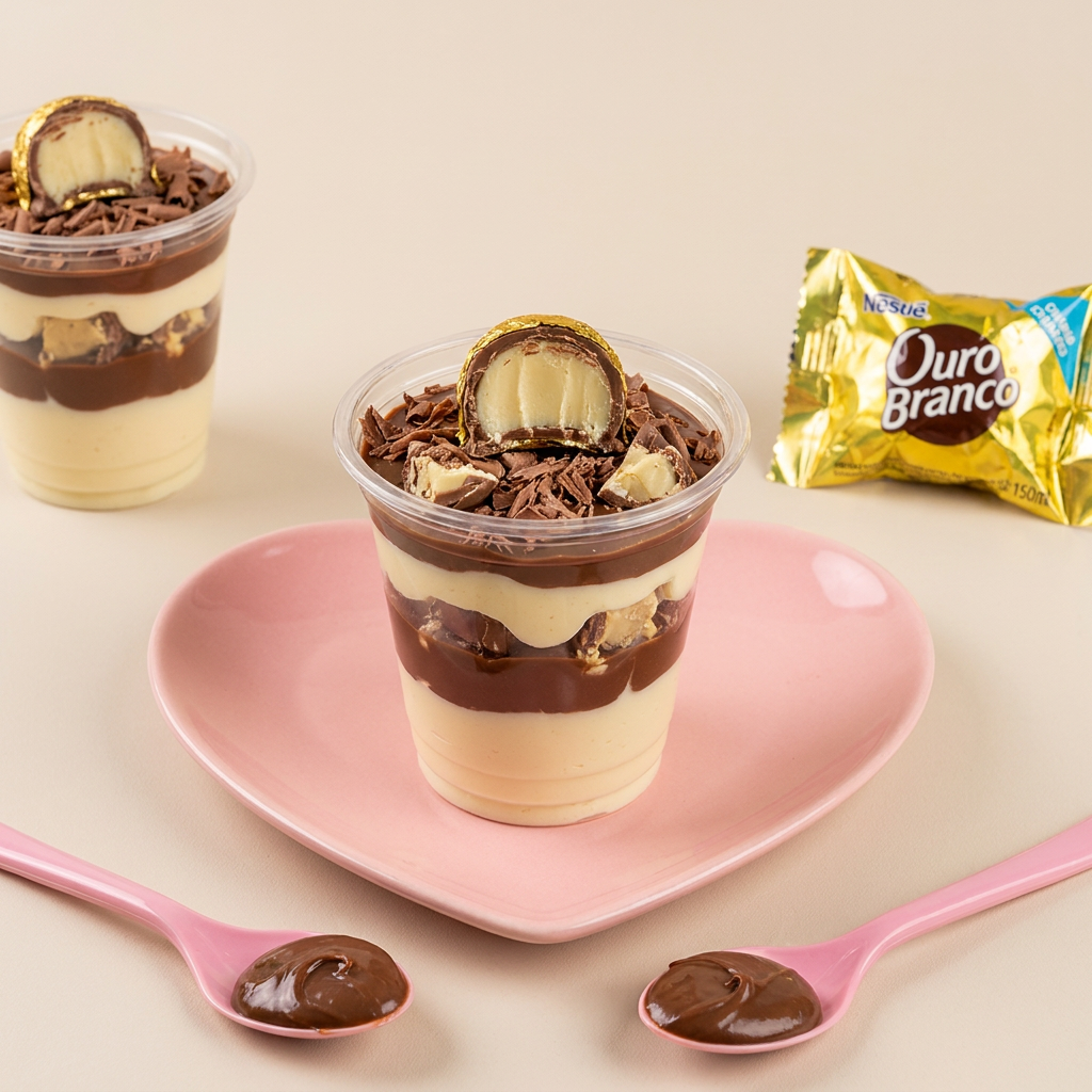 O Copo da Felicidade Ouro Branco (150ml) é a dose perfeita de pura indulgência. Ele combina camadas cremosas de chocolate e ninho com bombom e pedaços crocantes do autêntico Ouro Branco.
Uma sobremesa compacta, intensa e feita para salvar o seu dia a cada colherada.