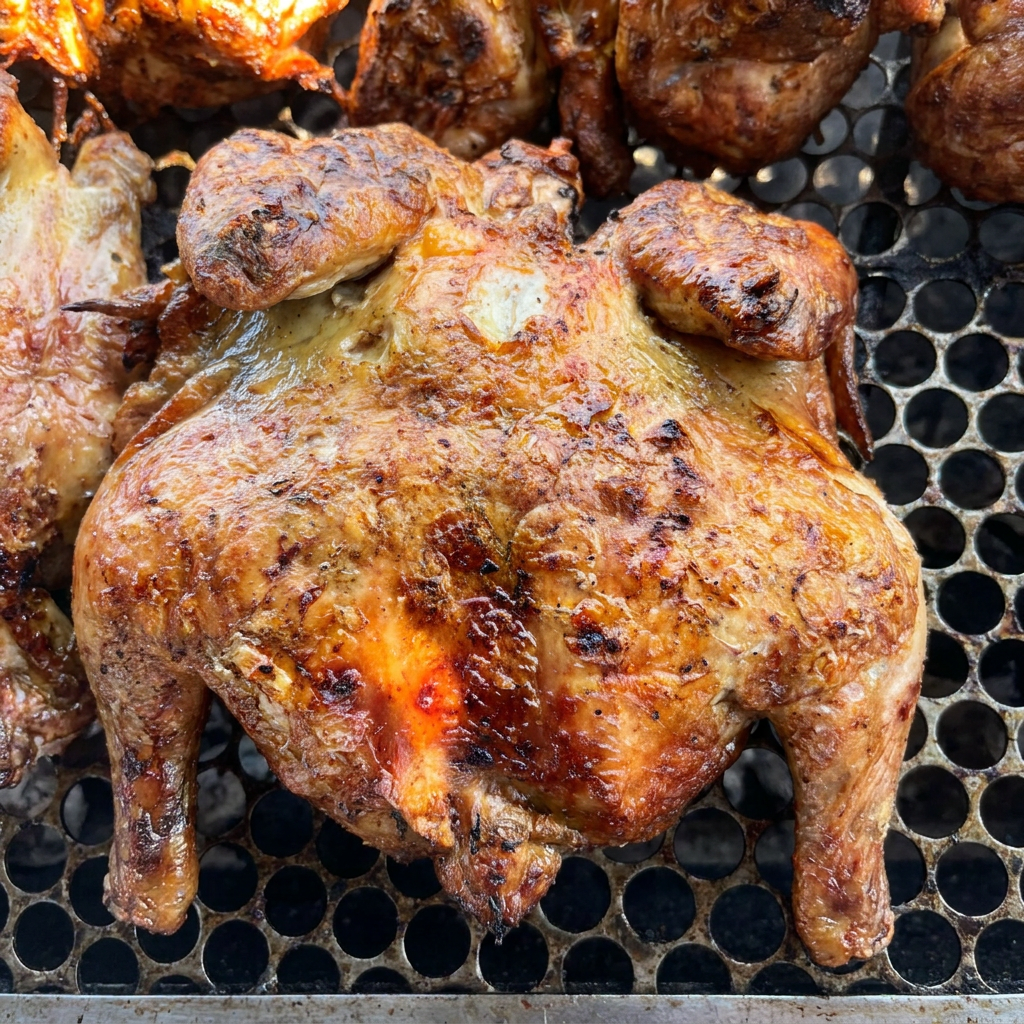 Essa opçao o frango e cortado no meio servindo de 2 a 3 pessoas