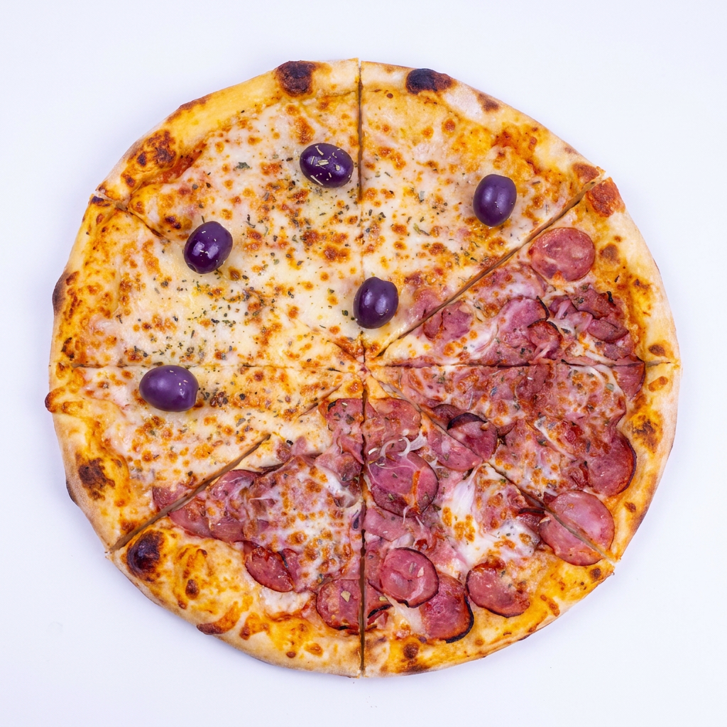 Clássico irresistível em tamanho Média!
Metade com generosa camada de calabresa levemente picante e outra metade com mussarela derretida e dourada. Ideal para compartilhar com quem você ama. Serve até 2 pessoas com muito sabor!