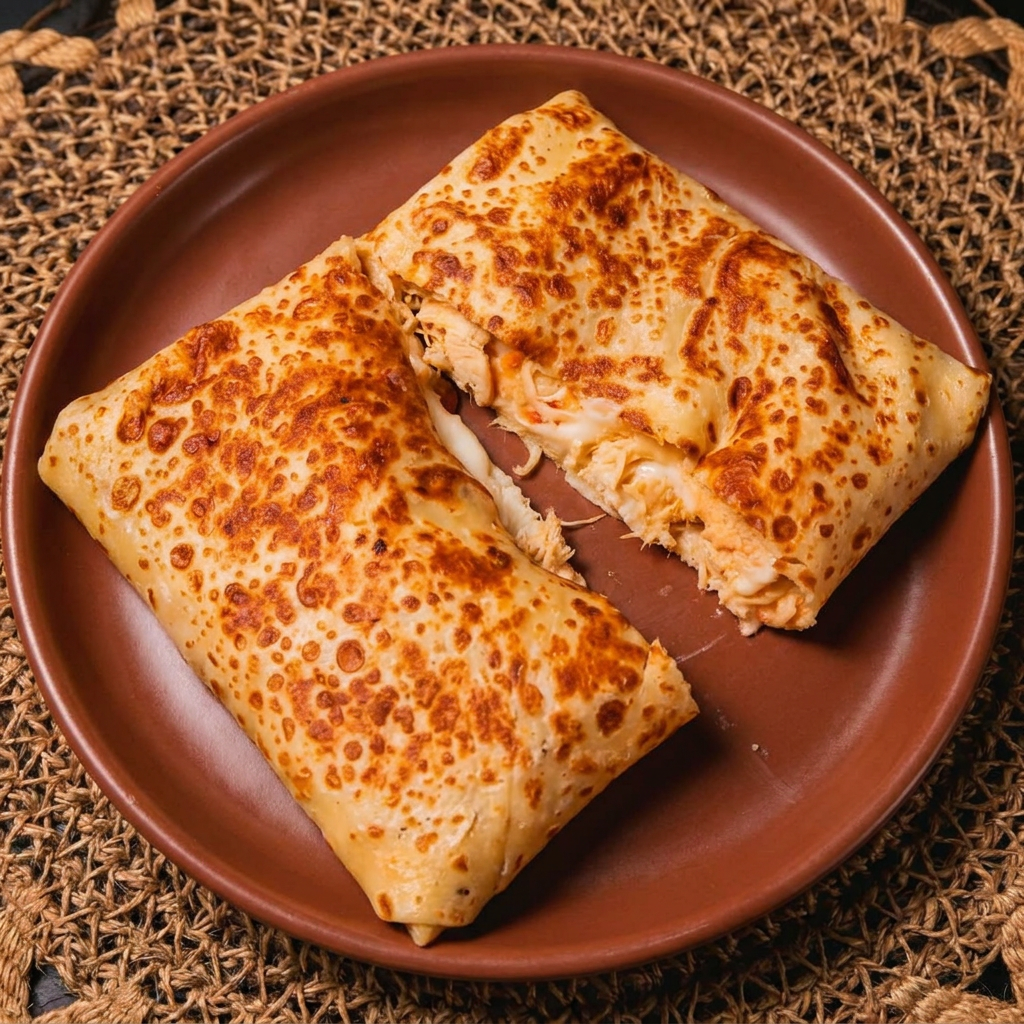 Crepe com aproximadamente 20cm e bem recheado com massa leve e muito saboroso