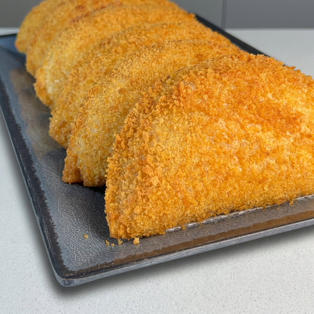 Pastel frito de presunto e queijo bem recheado