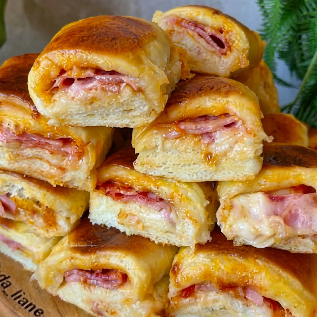 Pão macio recheado com presunto e queijo, quentinho e delicioso. Perfeito para qualquer hora!