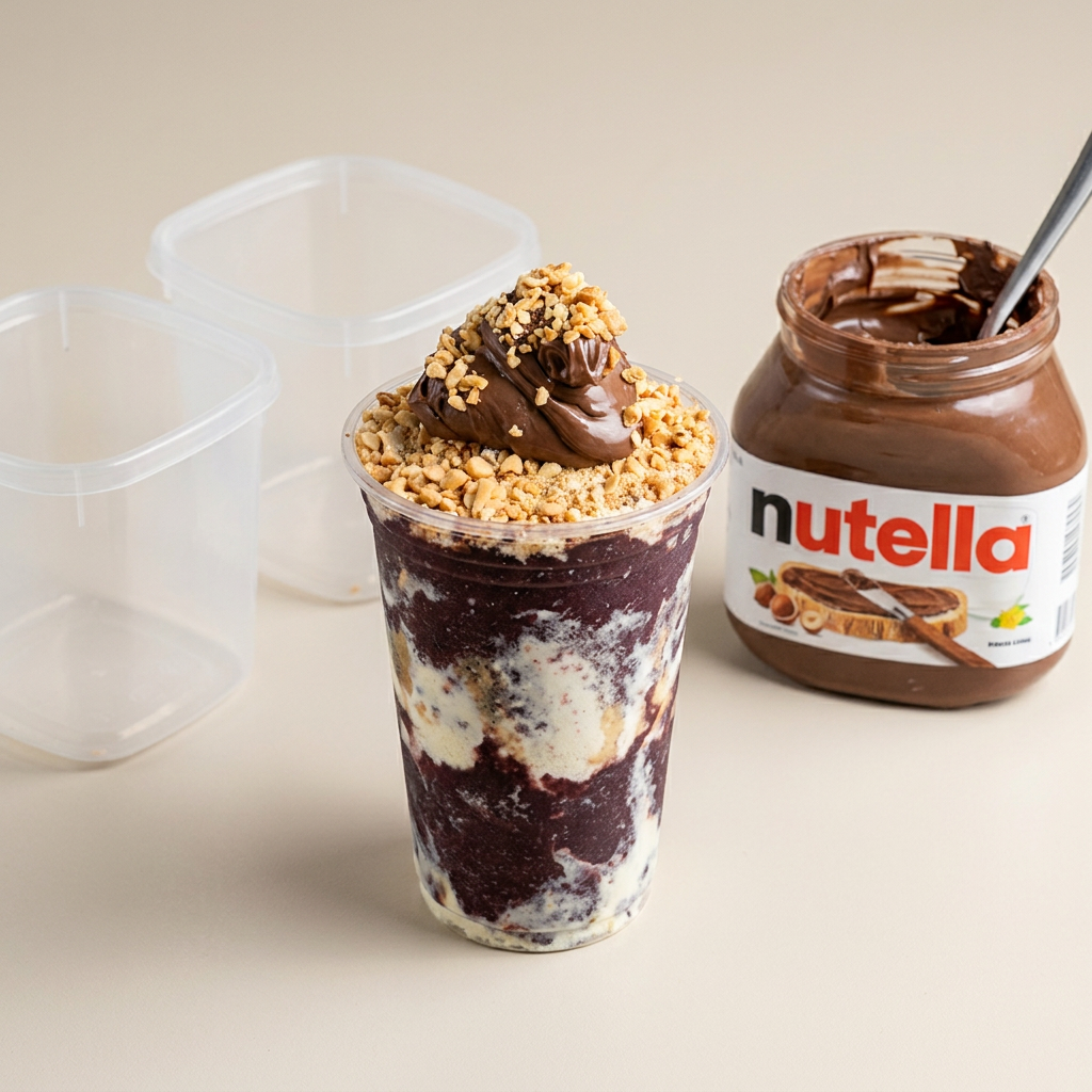 Açaí Completo
500 ml ... Açaí Batido com Banana , Açaí Batido com Morango .
cobertura, leite, granola, aveia, granulado de chocolate, chocobool, sucriíhos, amendoim, flocos de arroz, jujuba, canudinho e disquete.