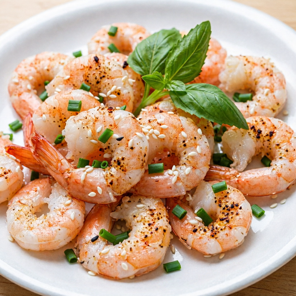 Camarãosem casca grelhado na manteiga, com temperos especiais,com cebolinha e gergelim. Uma opção perfeita para quem gosta de frutos do mar
