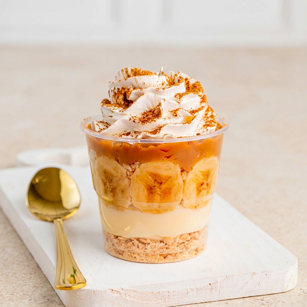 Banana, Creme 4 Leites, Doce de Leite, Biscoito Triturado, Chantilly e Canela.