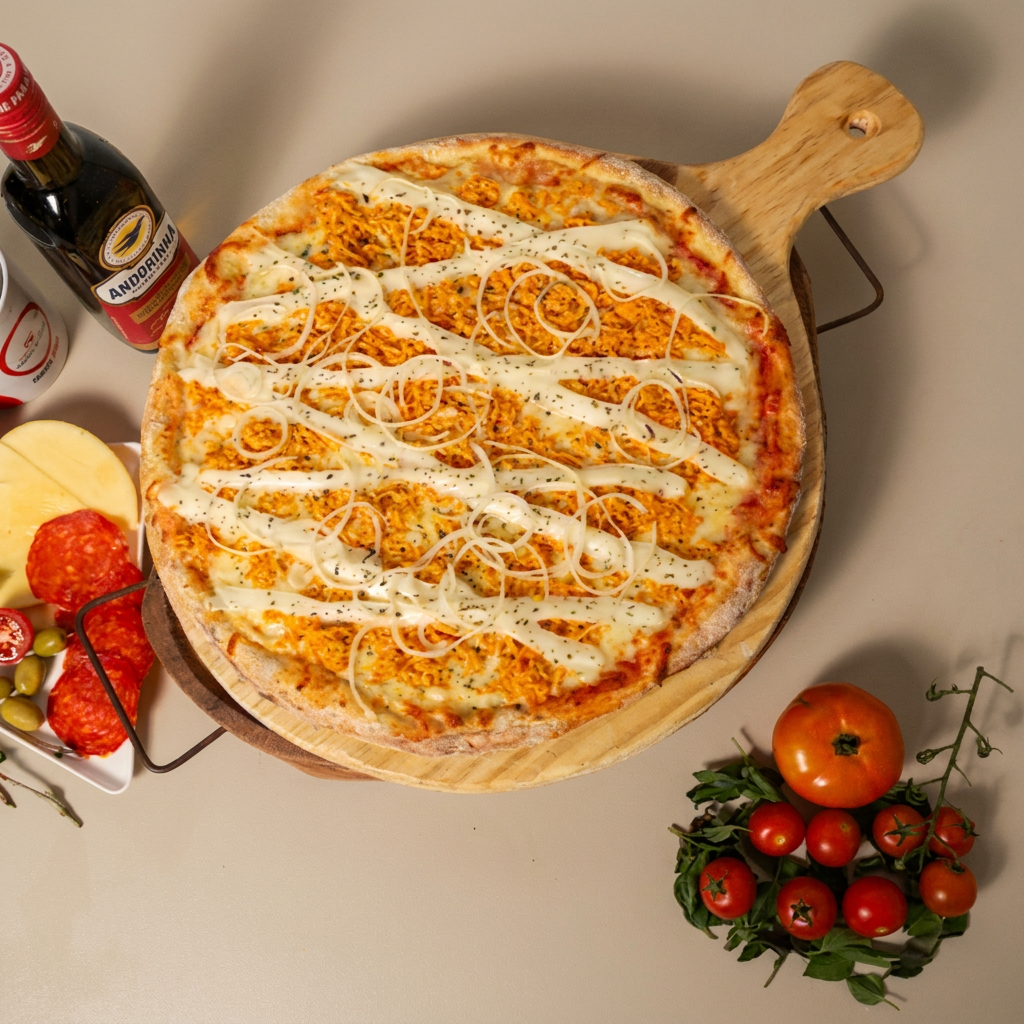 Deliciosa combinação de molho de tomate, queijo muçarela, peito de frango , milho e Catupiry, perfeita para quem ama sabores marcantes.