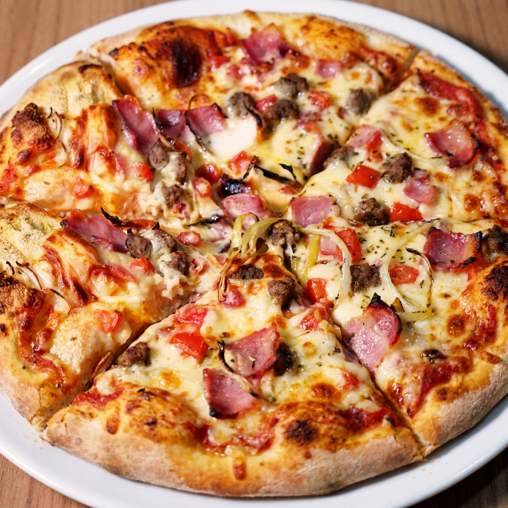 Molho, Mussarela, Bacon e orégano