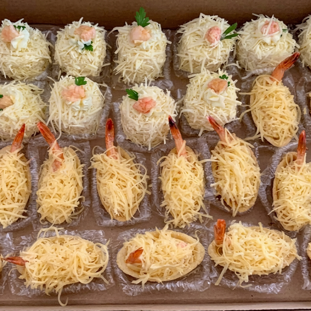 Nossa delicioso massa caseira com recheio cremoso e delicado de camarão e com Camarão inteiro grelhado no topo para finalizar. Um salgado fino e maravilhoso!
- 06 und.