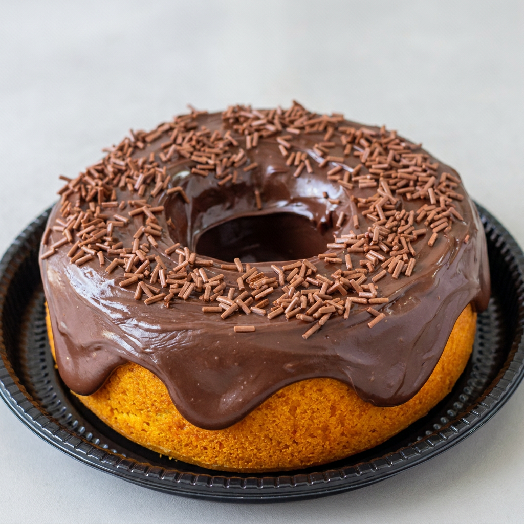 Bolo de cenoura com cobertura de chocolate
servi de 8 a 10 pessoas