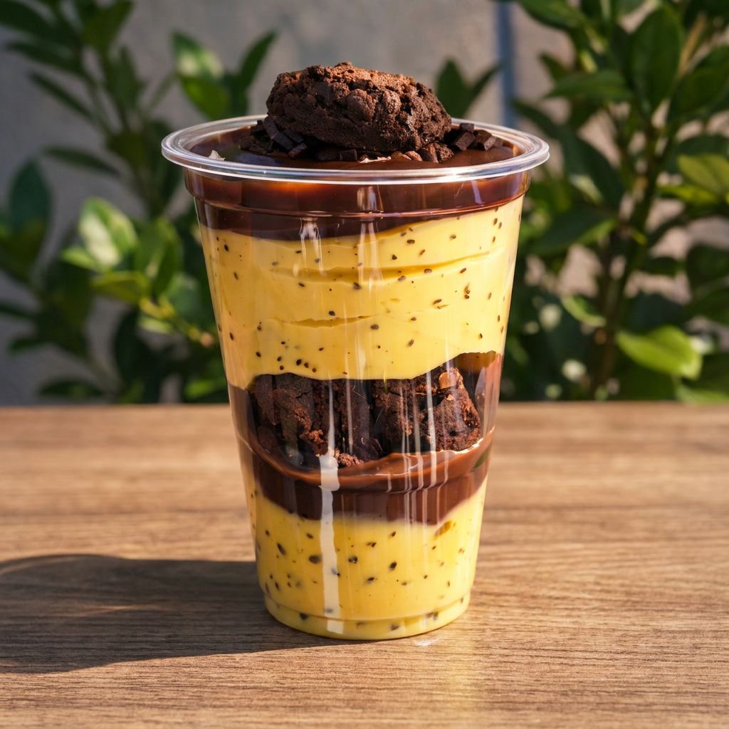 Brigadeiro de Chocolate 50 % com Brigadeiro de Maracujá e pedaços de Brownie