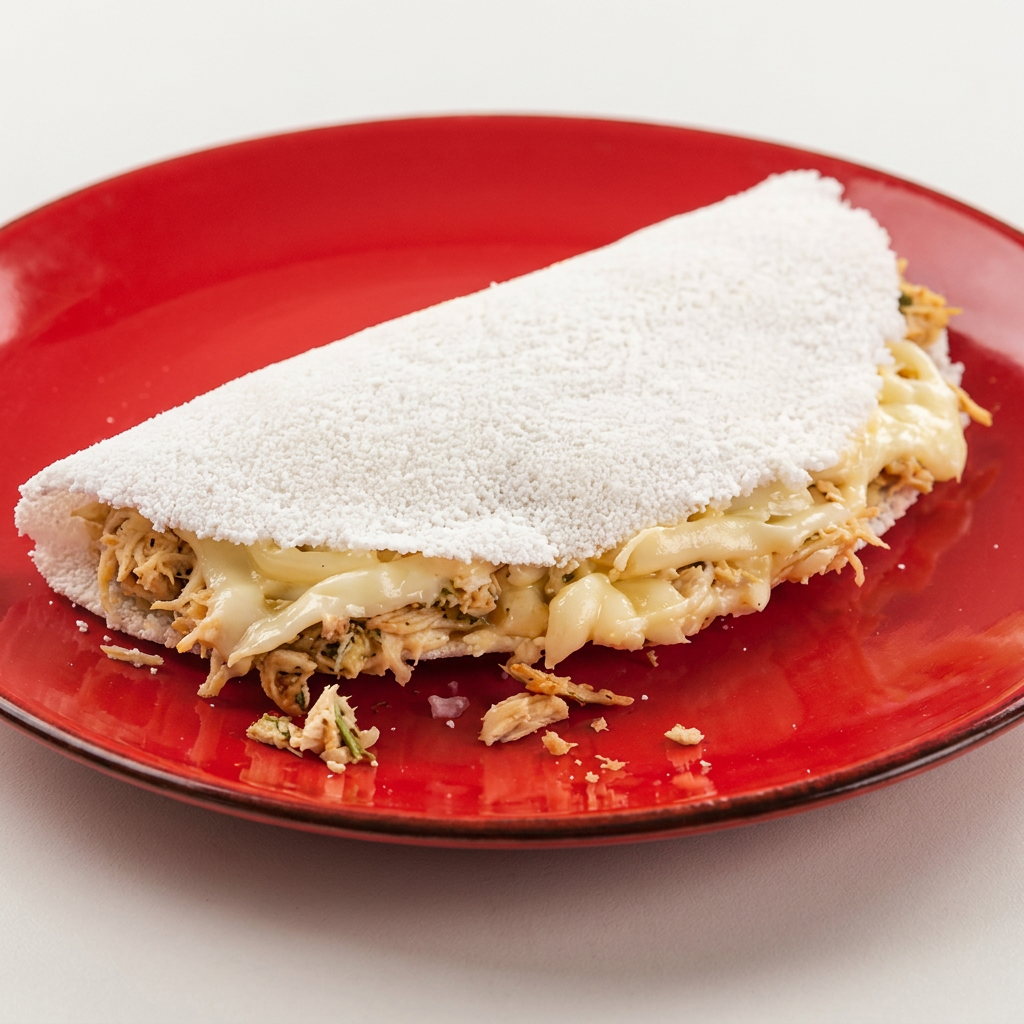 Deliciosa tapioca recheada com frango suculento e requeijão cremoso, e serve 1 pessoa.