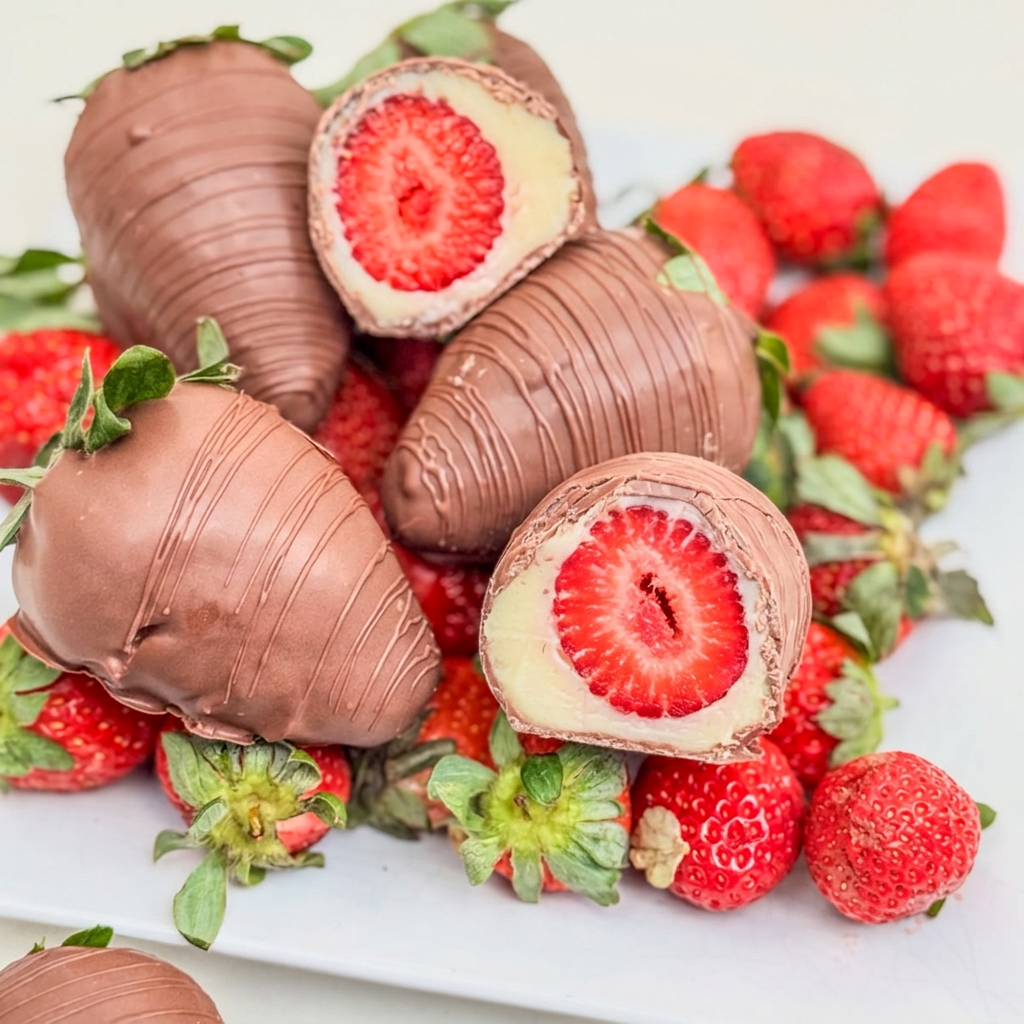 Uma combinação perfeita que é puro afeto em forma de doce: morango fresco, selecionado e bem suculento, envolvido por um brigadeiro de leite ninho super cremoso e finalizado com uma casquinha de chocolate ao leite que faz aquele "crack" perfeito a cada mordida. Dica: É impossível comer um só. Garanta o seu momento de doçura de hoje!