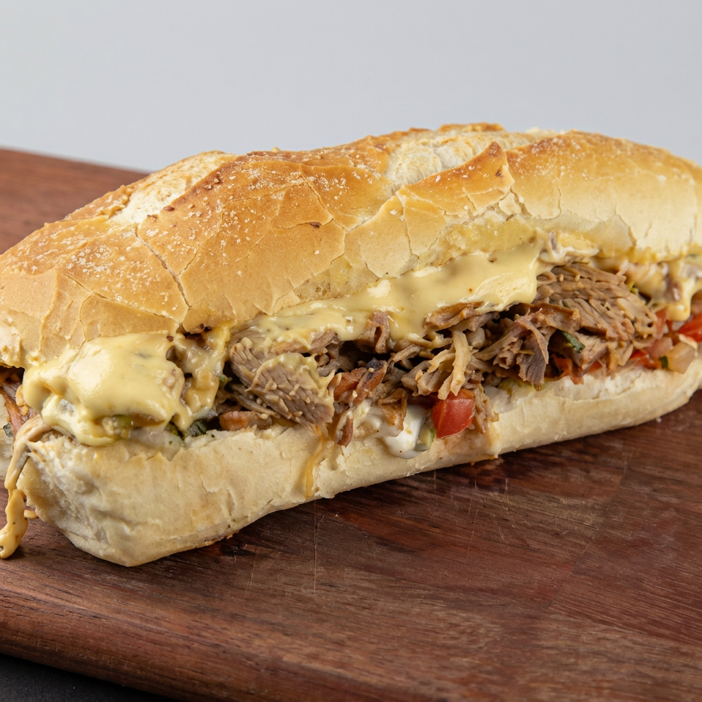 Pão, margarina, pernil desfiado vinagrete e maionese